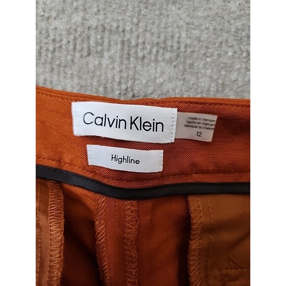 Calvin Klein Highline Ankle Dress Pants Womens 12 Brown Linen Blend Tapered NEW - Picture 9 of 11